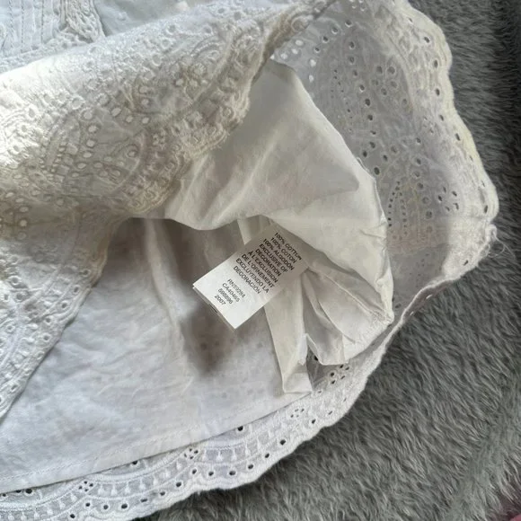 Like New Baby Girl Short Sleeve Peasant Top White Eyelet Hem Accent Sz 3T - Picture 4 of 6